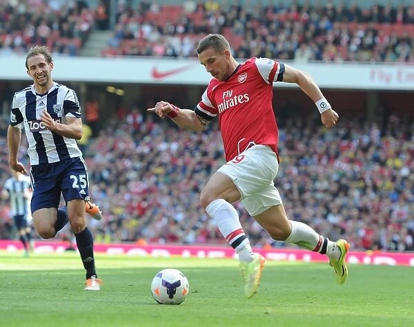 Arsenal's Lukas Podolski in Action Against West Bromwich Albion, Premier League 2013-14