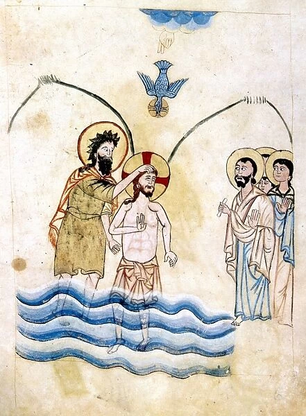 Baptism of Jesus by St John the Baptist. After Armenian Evangelistery (1319-20). Calligraphy