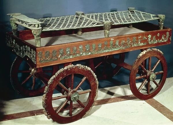 Etruscan civilization, wooden wagon with bronze ornamentation, from Cerveteri Regolini-Galassi tomb