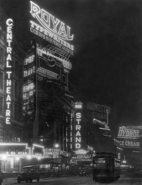 Broadway. 1926: Advertisements and signs for the Central