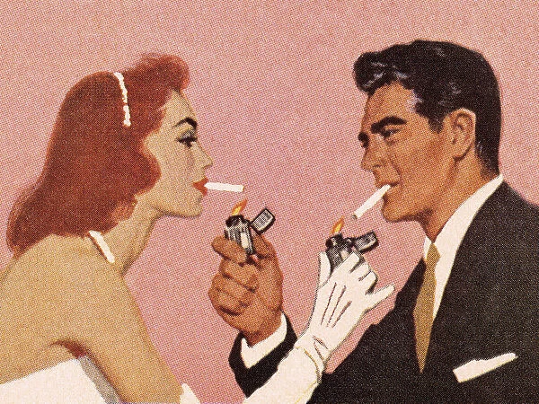 Couple Lighting Each Others Cigarette