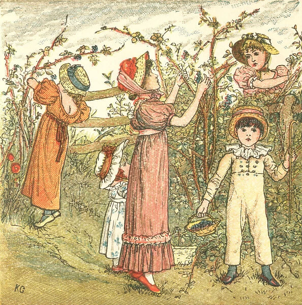Regency style children picking autumn fruit
