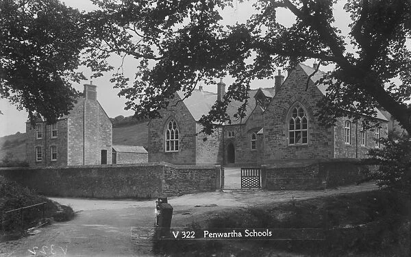 Penwartha School from the front, Perranzabuloe, Cornwall. Early 1900s
