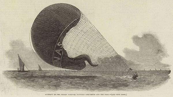 Accident to the Nassau Balloon, between Gravesend and the Nore (engraving)