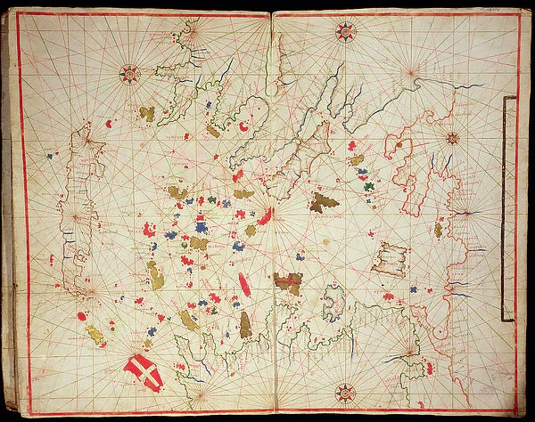 The Aegean Sea, from a nautical atlas, 1646 (ink on vellum) (see also 330940)