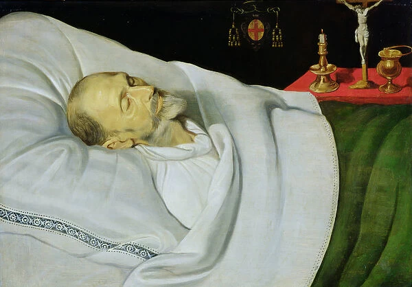 Antoine de Henin, Bishop of Ypres, on his death bed (panel)