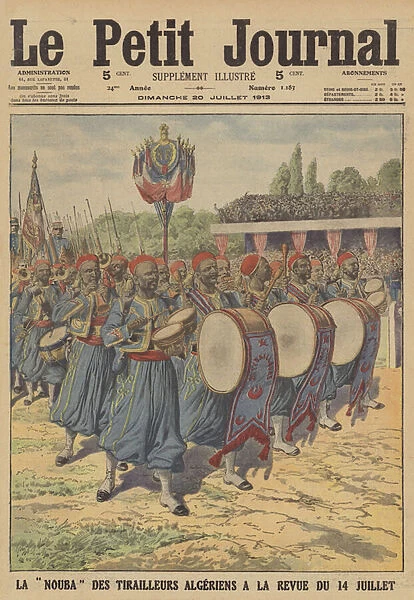 Band of the Algerian tirailleurs marching in the Bastille Day military parade in Paris (colour litho)