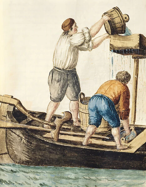 Boatmen Pouring Fresh Water into the Pipelines (w  /  c on paper)