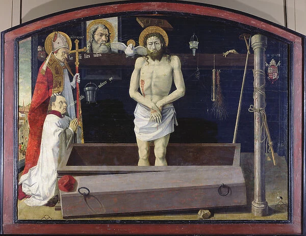 The Boulbon Altarpiece: The Trinity with a donor presented by St. Agricol, Provence School