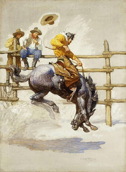 The Bucking Bronco, (oil on canvas)