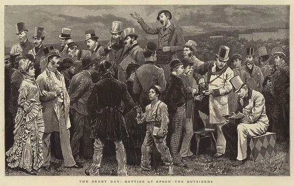 The Derby Day, betting at Epsom, the Outsiders (engraving)