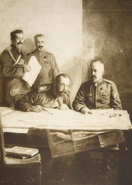 The Emperor of Russia with the Grand Duke Nicholas in the Front (sepia photo)