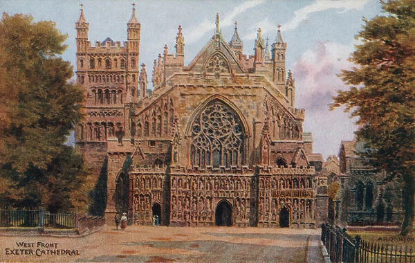 Exeter Cathedral. West Front (colour litho)