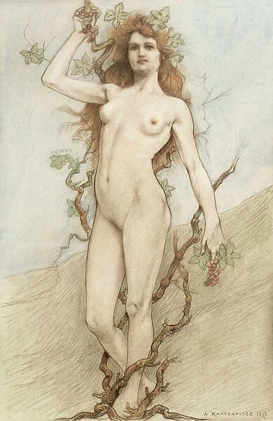 Female nude with grapes, 1897 (original) (etching)