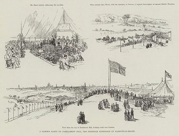 A Garden Party on Parliament Hill, the Proposed Extension of Hampstead-Heath (engraving)