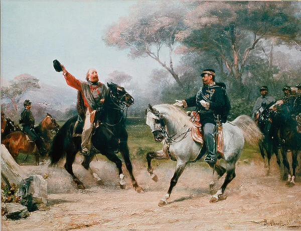 Giuseppe Garibaldi (1807-1882) meets Vittorio Emanuele II (Victor Emmanuel
