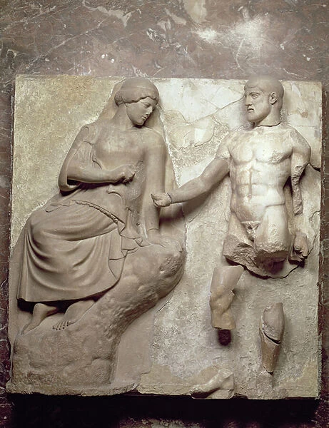 Hercules and Minerva, one of a series of metopes depicting the Labours of Hercules