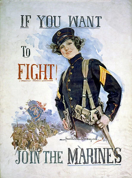 'If you want to fight! Join the Marines', 1915 (colour litho)