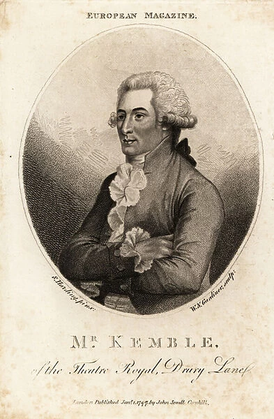John Philip Kemble, English actor at Drury Lane and Covent Garde, 1769 (engraving)