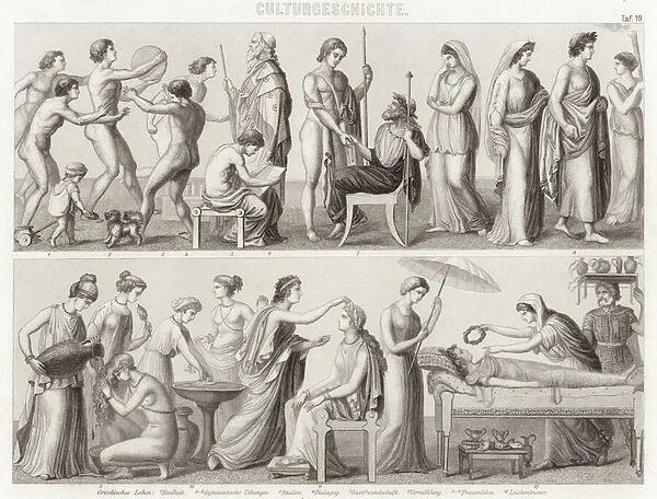Life in Ancient Greece. Illustration for Bilder-Atlas (engraving)