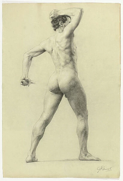 Male Nude from Back, c.1880 (pencil heightened with white chalk on paper)