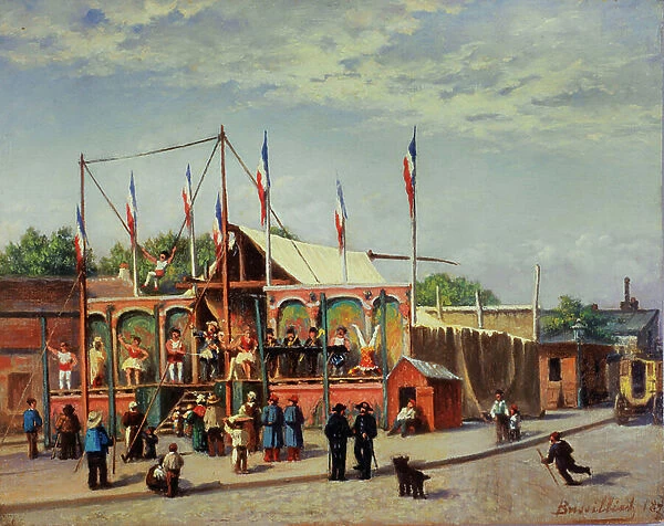 The Marquee of the wrestler Dubois, boulevard de la Villette, 1870 (oil on wood)