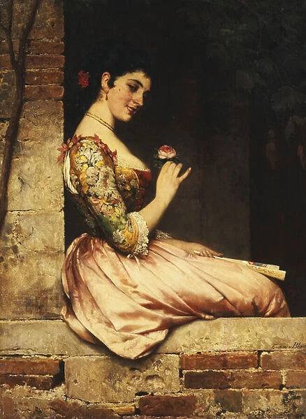 The Pink Rose, (oil on canvas)