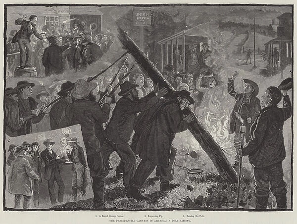 The Presidential Canvass in America, a Pole-Rising (engraving)