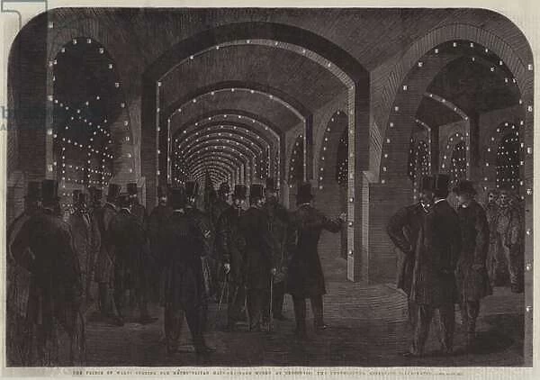 The Prince of Wales opening the Metropolitan Main-Drainage Works at Crossness, the Underground Reservoir illuminated (engraving)