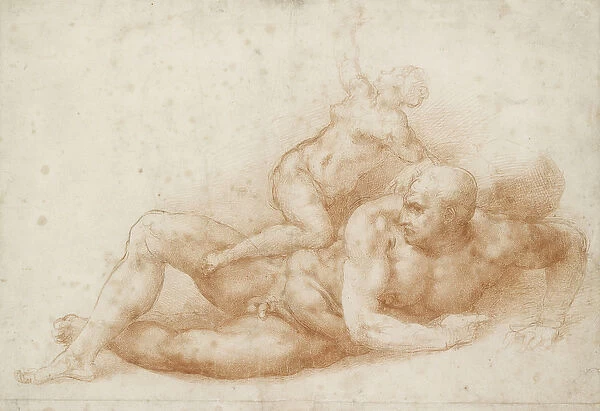 Samson and Delilah (red chalk on off-white paper)