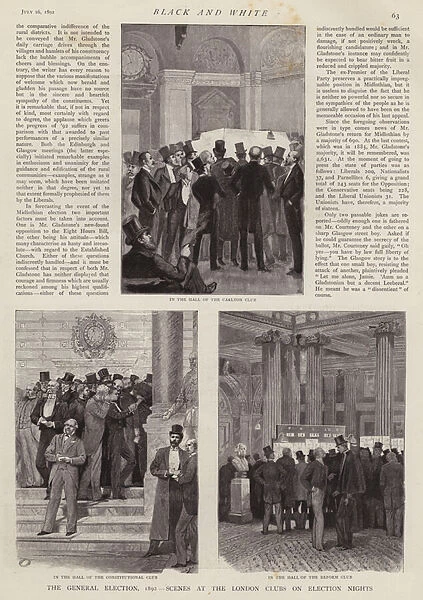 Scenes from London clubs on election nights during the British General Election of 1892 (litho)