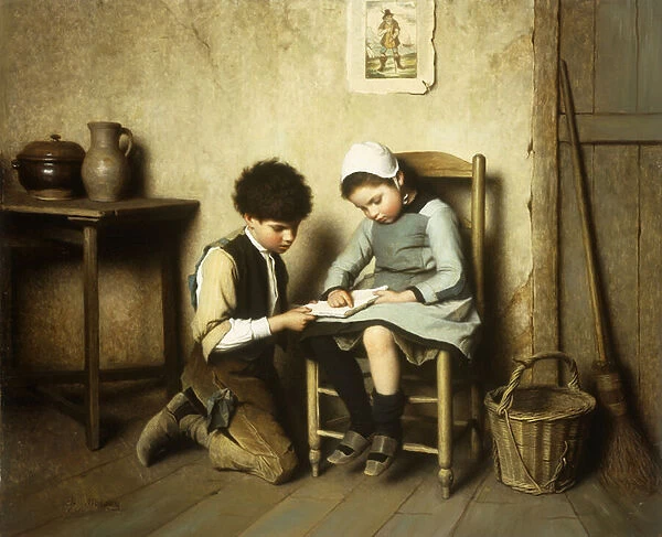 Sharing a Book (oil on canvas)