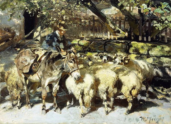 A Shepherd with his Flock, 1914 (oil on canvas)