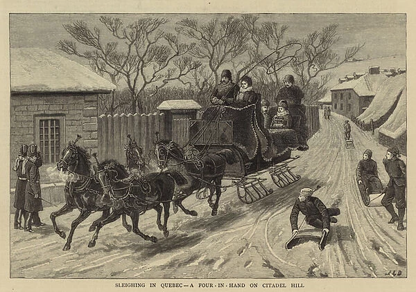 Sleighing in Quebec, a Four-in-Hand on Citadel Hill (engraving)