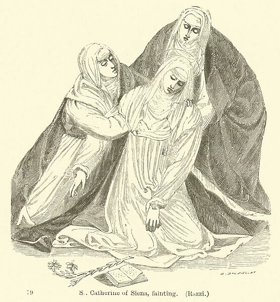 St Catherine of Siena, fainting, Razzi (engraving)