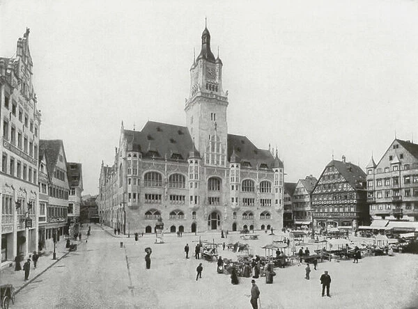 Stuttgart, Der Marktplatz mit Rathaus (b  /  w photo)