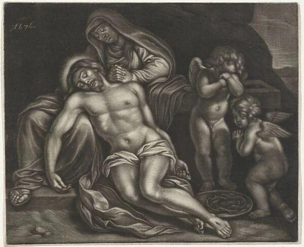 Pieta Mary weeping dead Christ lying lap addition