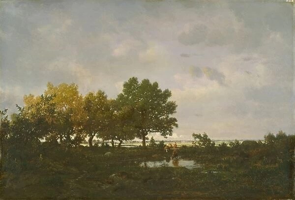 Pond La Mare 1855 Oil wood 13 1  /  2 x 20 3  /  8 34. 3 51. 8 cm