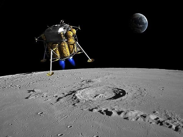 A lunar lander begins its descent to the moons surface