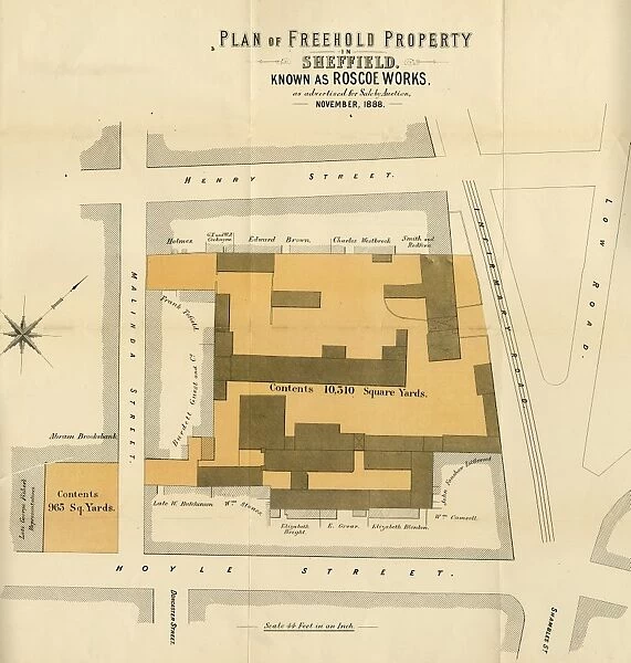 Plan of Freehold Property in Sheffield known as Roscoe Works as advertised for Sale by Auction, 1888