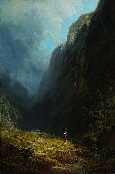 In the Alpine High Valley (Landscape with Mt. Wendelstein), c. 1871. Artist: Spitzweg, Carl (1808-1885)