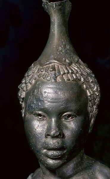 Bronze vessel in the form of the head of a young African woman