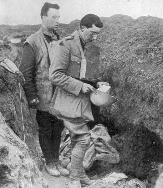 Chaplain of the lst Munsters saying a burial prayer over soldiers killed in their trench, 1918
