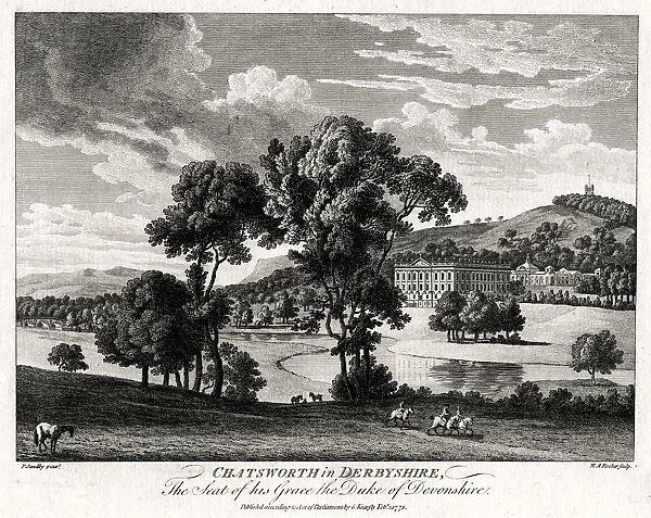 Chatsworth in Derbyshire, The Seat of his Grace the Duke of Devonshire, 1775. Artist: Michael Angelo Rooker