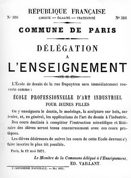 Delegation a L Enseignement, from French Political posters of the Paris Commune, May 1871