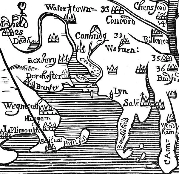 Early map of Massachusetts Bay, USA