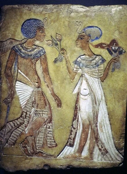 Egyptian painting of a young man and woman