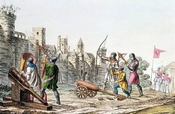 English troops attacking a French town, Hundred Years War, 1337-1453 (c1830)