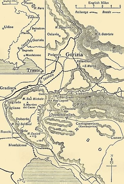 Gorizia and the Carso: map illustrating the Italian advance towards Trieste in 1916, (c1920)