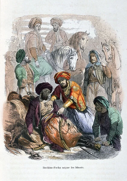 Ibrahim Pasha Looking after the Wounded, 1847. Artist: Etherington